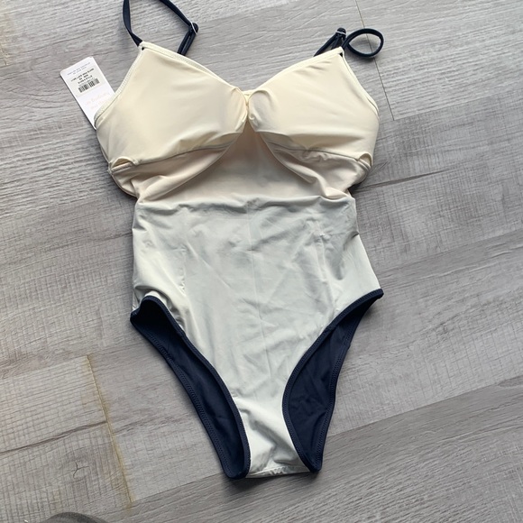 NWT Lively One Piece Swimsuit - Cream, Tan/Pinkish Peach and Navy, size XS. - Picture 6 of 9